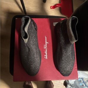 Salvatore Ferragamo Glittering Black Ankle Booties